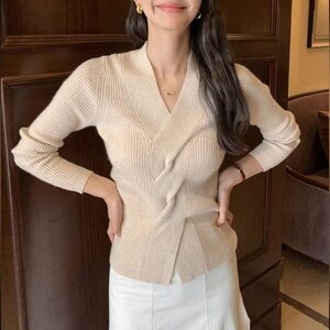 Women Cashmere Sweater with Cable Knit, Size XS, Cream